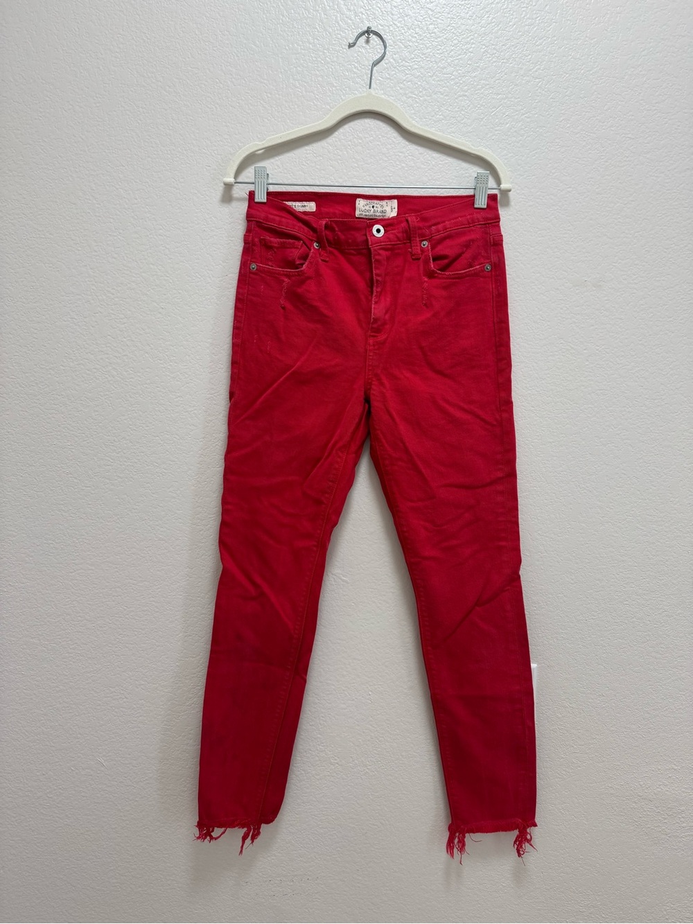 Lucky Brand Red Skinny Jeans with Frayed Hem